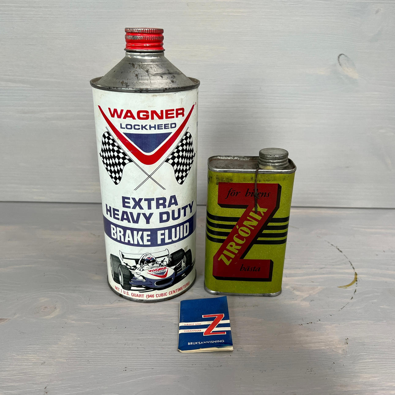 TIN CANS, 2 pcs, i.a. brake fluid.