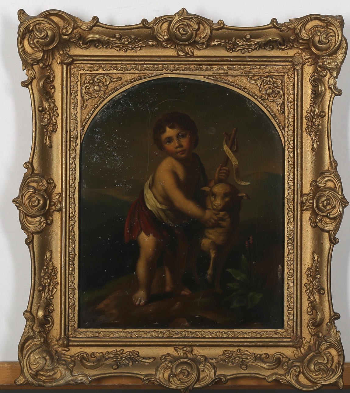 Motiv av putto och lamm, Olja och lack på plåt, Johann Wilhelm Stockmann, Braunschweig, "W St & Co", omkring 1830, oidentifierad konstnär.