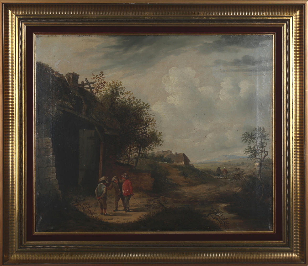 OIDENTIFIERAD KONSTNÄR. Gårdsmotiv, olja på duk, troligen England 1800-talets senare del, osignerad.