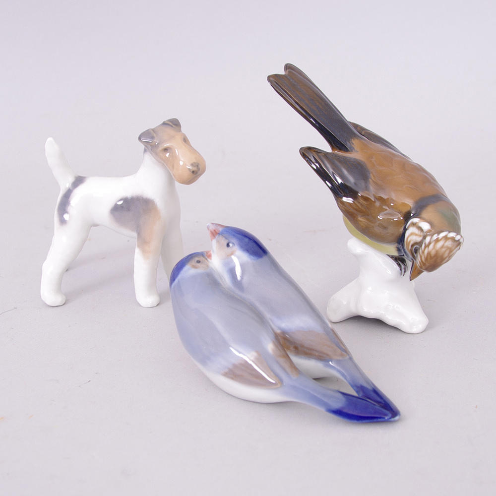 FIGURINER, 3 stycken, djur, 2 Royal Copenhagen samt en Rosenthal.