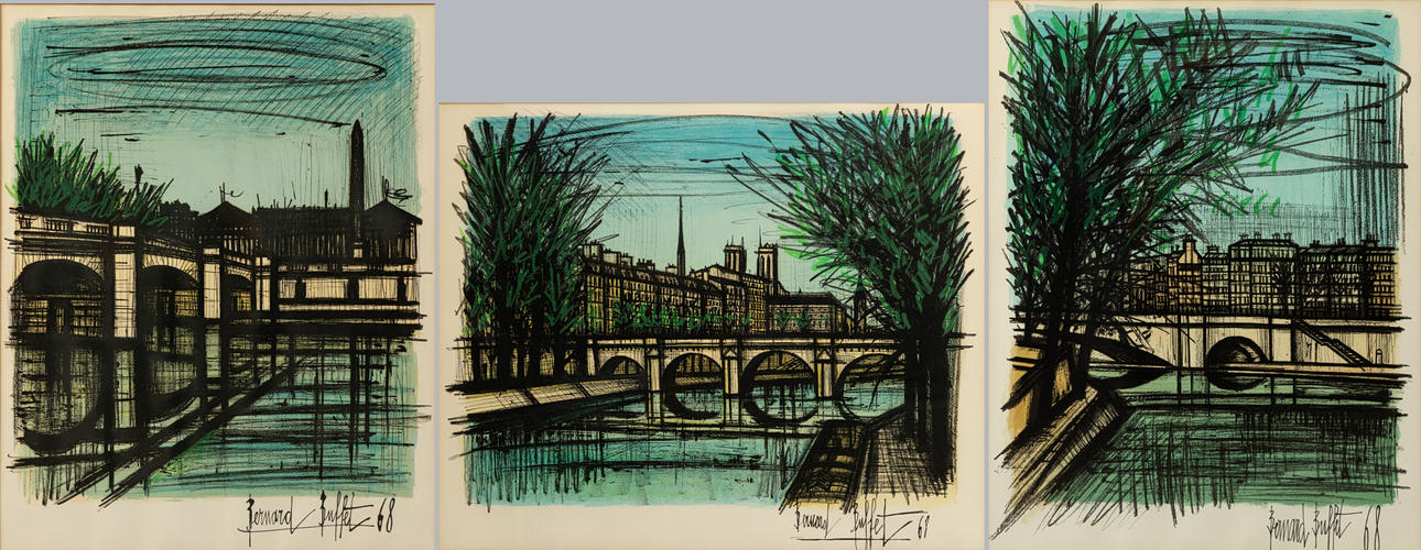 BERNARD BUFFET (1928-1999). 3 hojas: puentes.