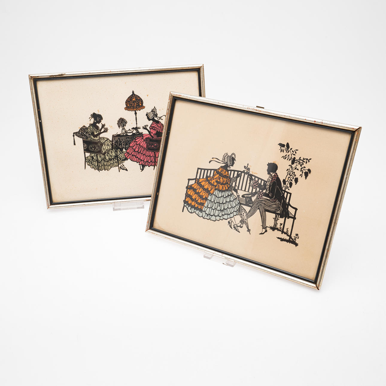 EVA SCHÖNBERG. Zwei Scherenschnitte, Im Café, Jugendstil (2).