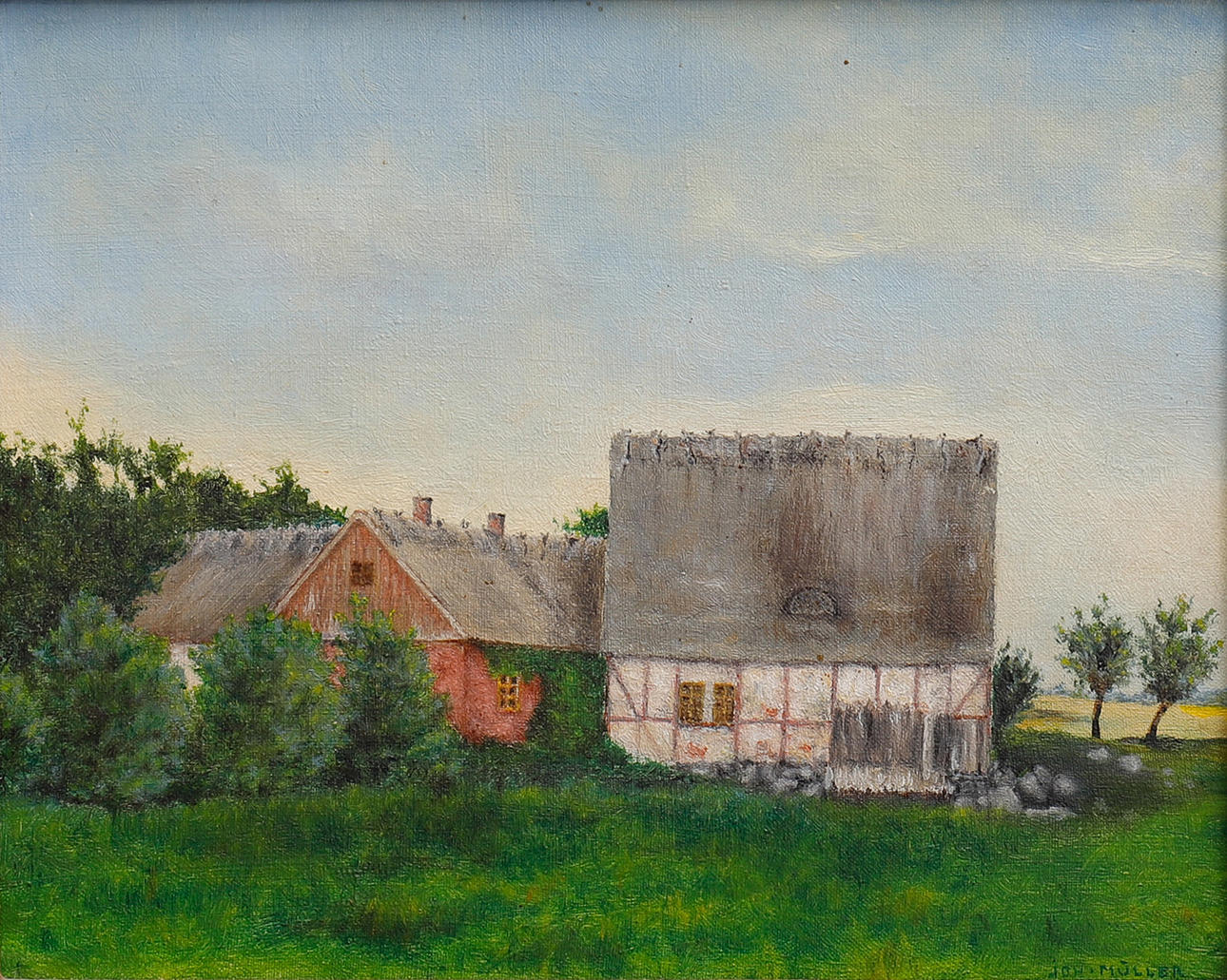 JOHAN MÜLLER, GÅRDHUS, olie på Panel.