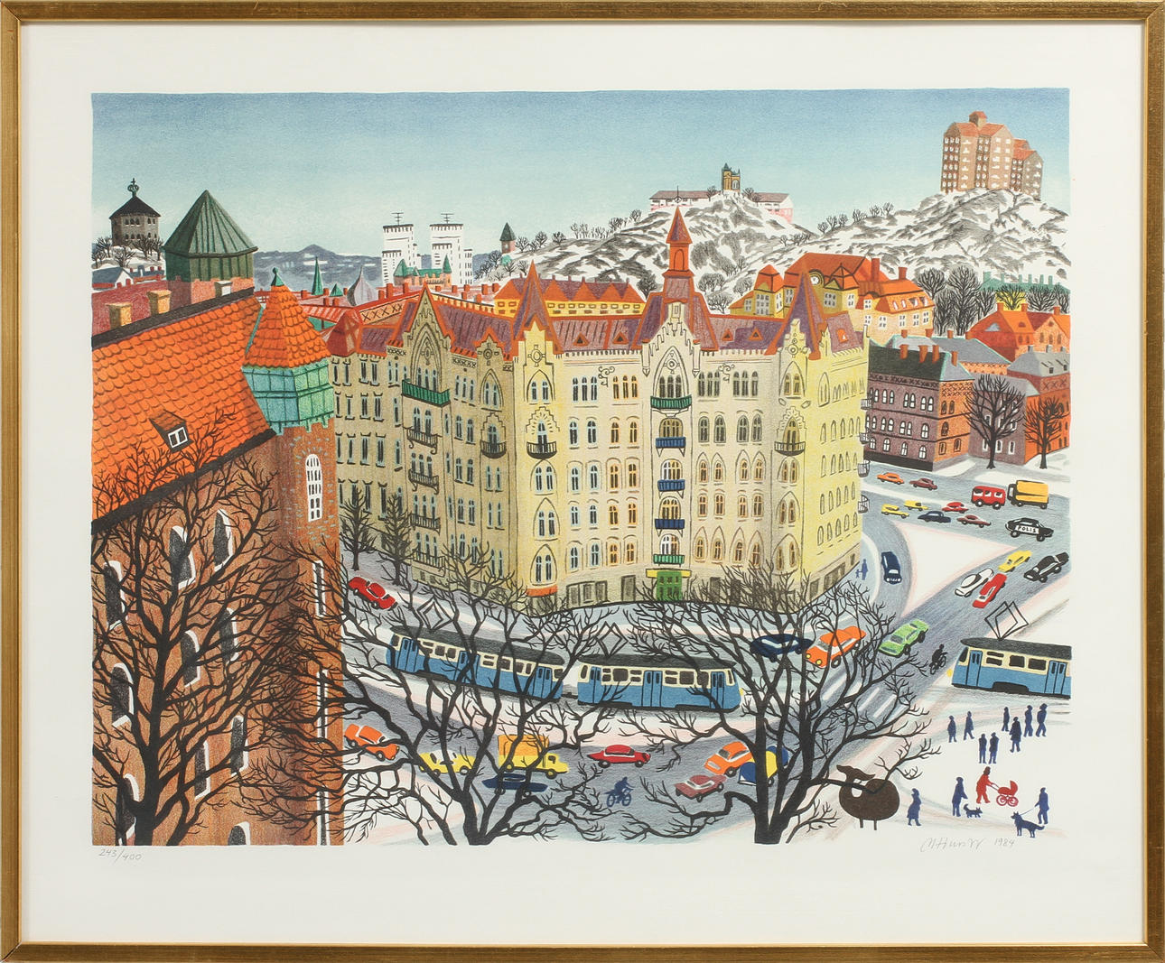 MONA HUSS WALIN. Linneplatsen, Göteborg, färglitografi, signerad och numrerad 243/400.