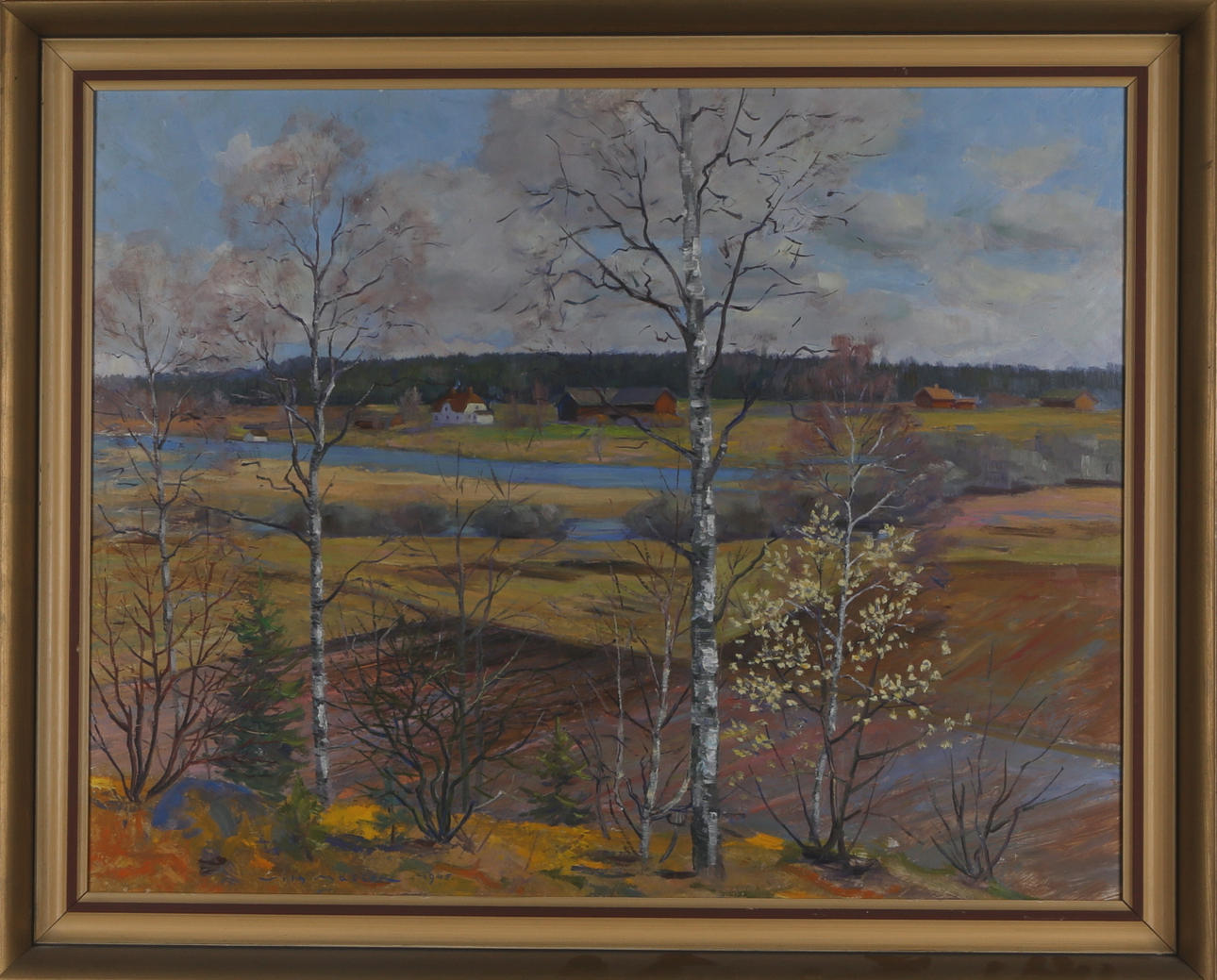 WILHELM MATTON. vårlandskap, olja på masonite, signerad samt daterad Wilh Matton.