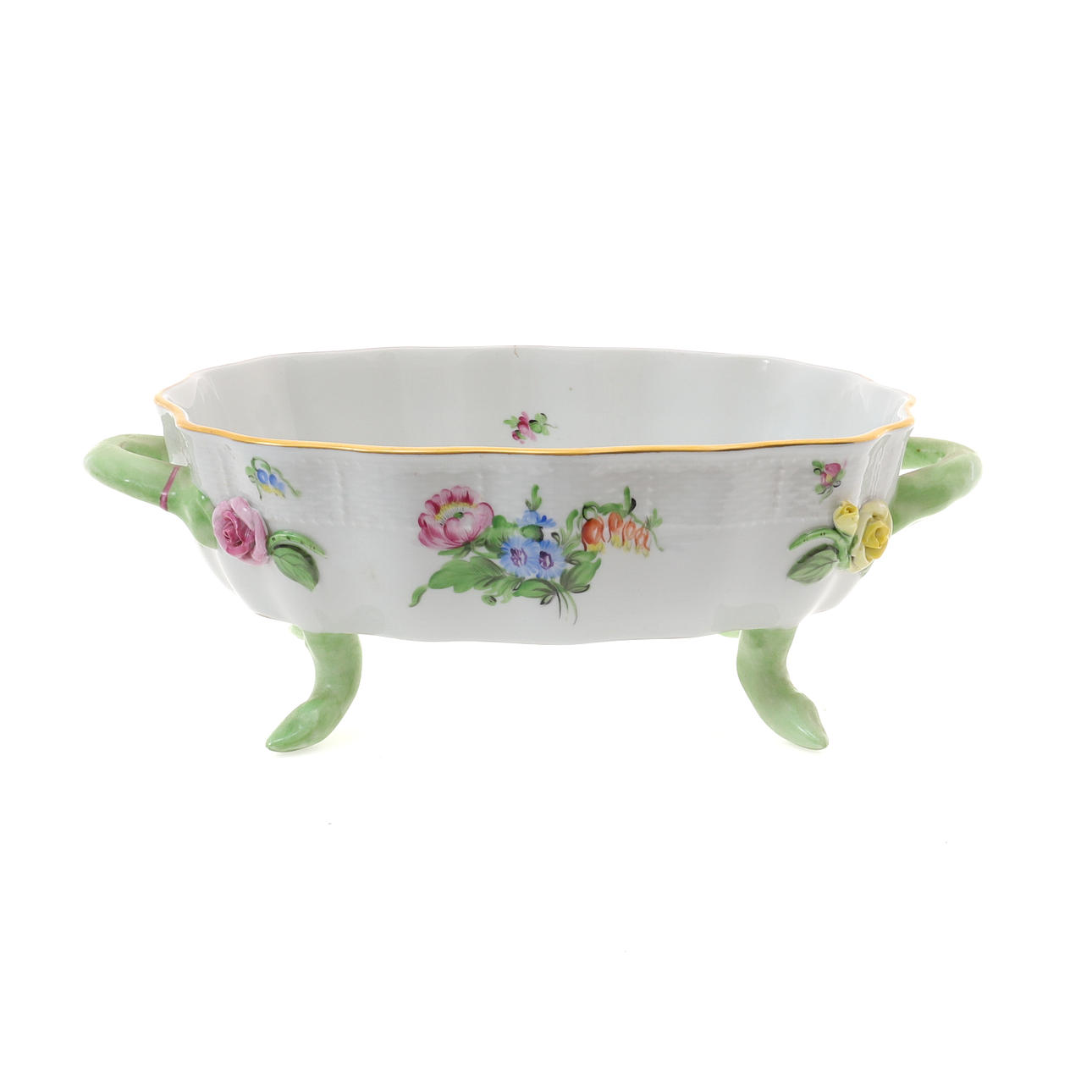 A MODERN HEREND FLOWER PATTERN FRUIT DISH.