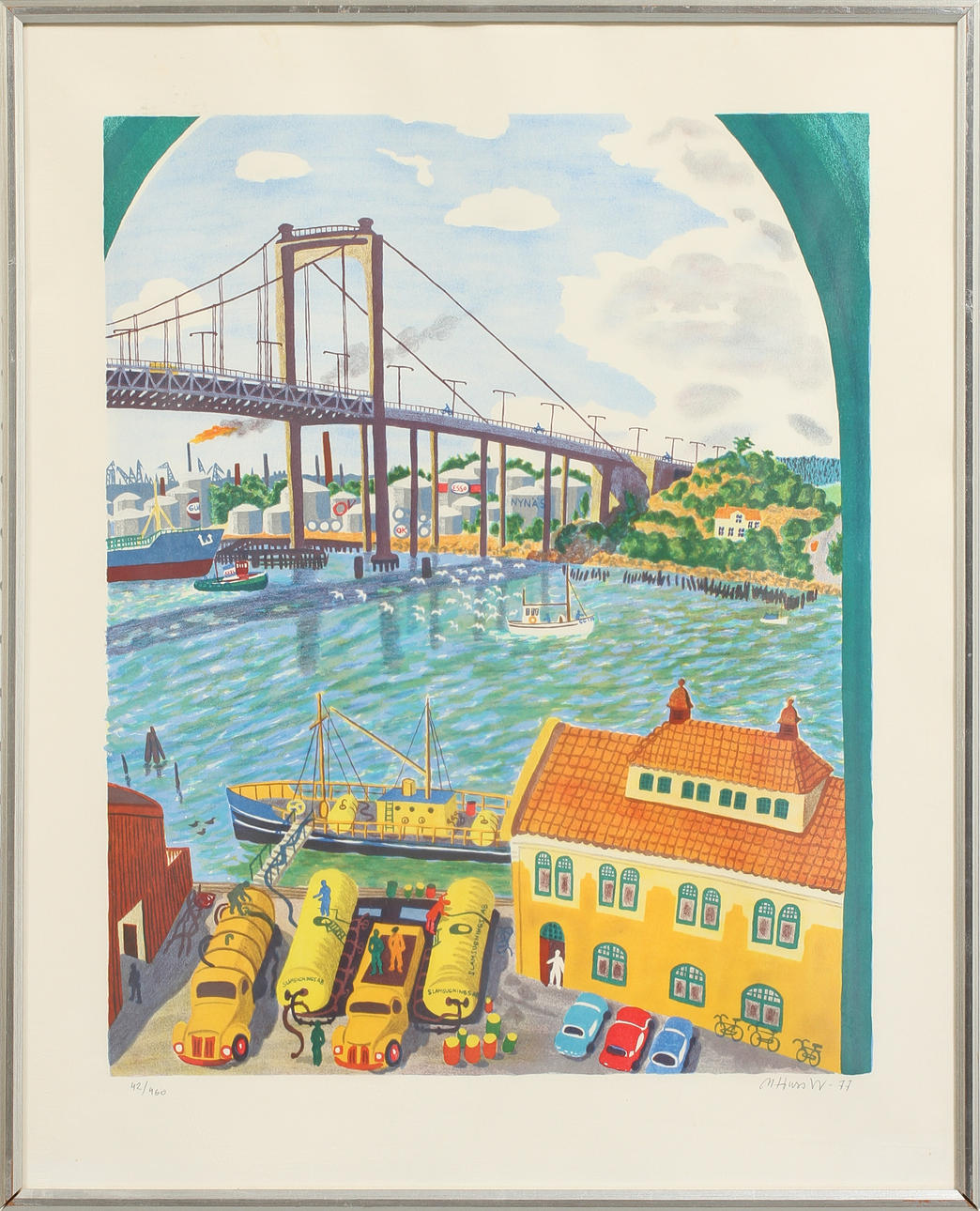 MONA HUSS WALIN. Älvsborgsbron, färglitografi, signerad och numrerad 42/460.