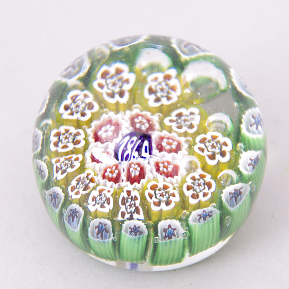 BREVPRESS, glas, mille fiore, daterad 1869.