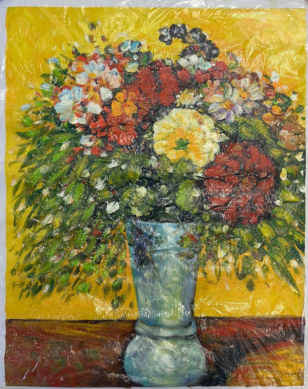 BODEGÓN FLORES OLEO SOBRE LIENZO.