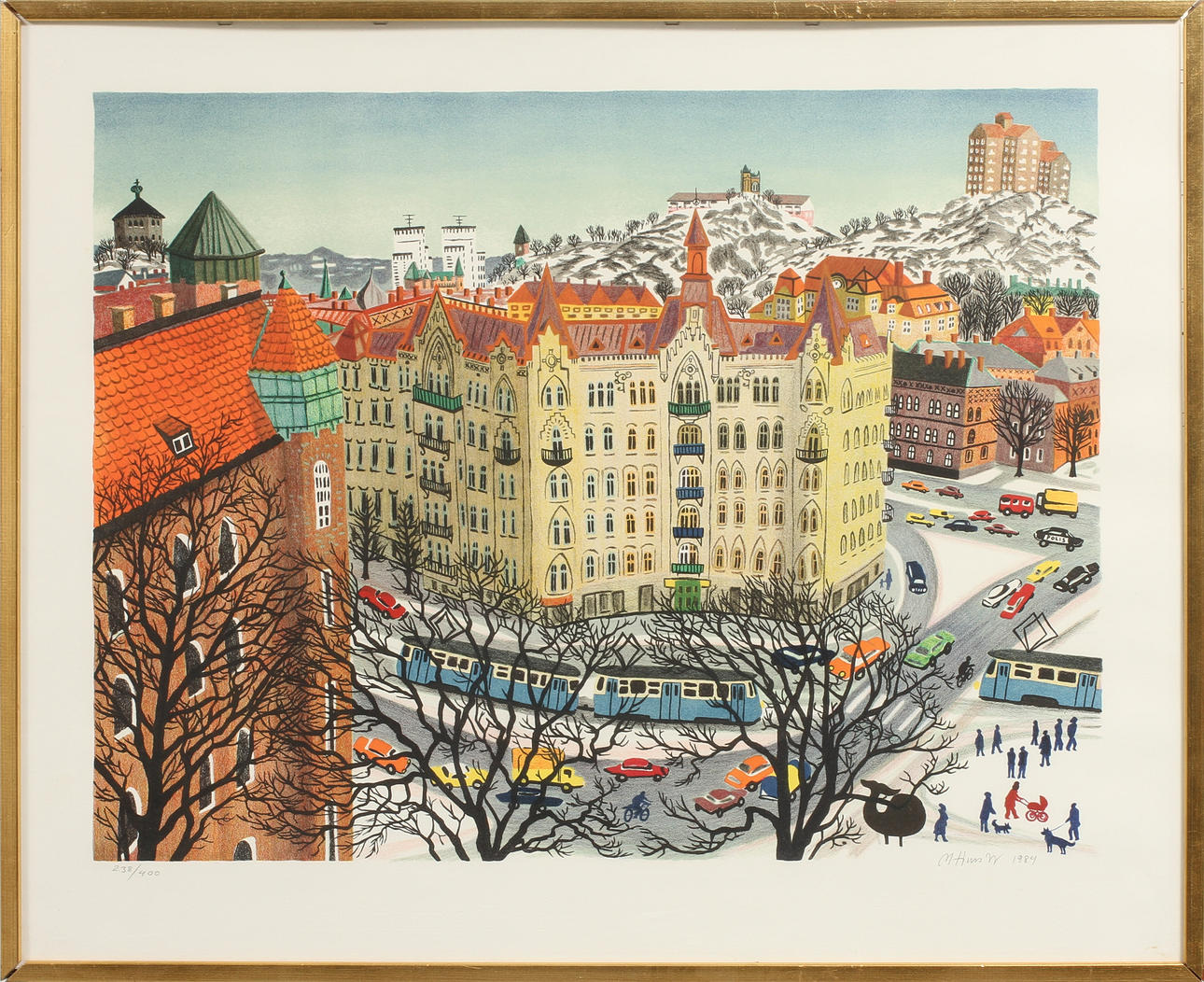 MONA HUSS WALIN. Linneplatsen, färglitografi, signerad och numrerad 238/400.