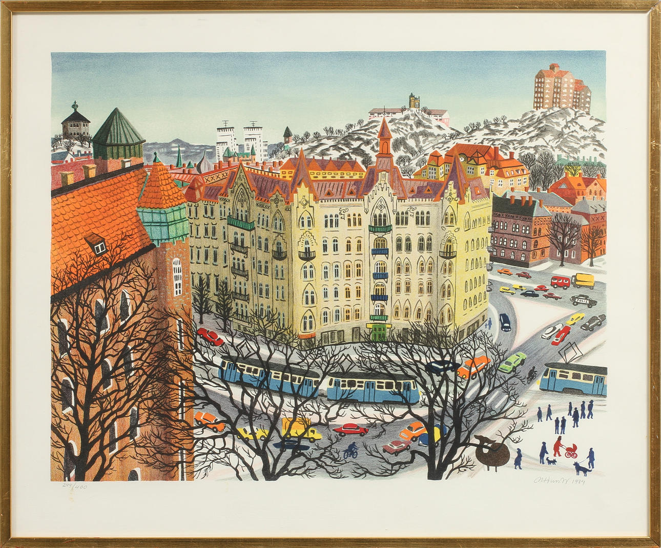 MONA HUSS WALIN. Linneplatsen, färglitografi, signerad och numrerad 244/400.