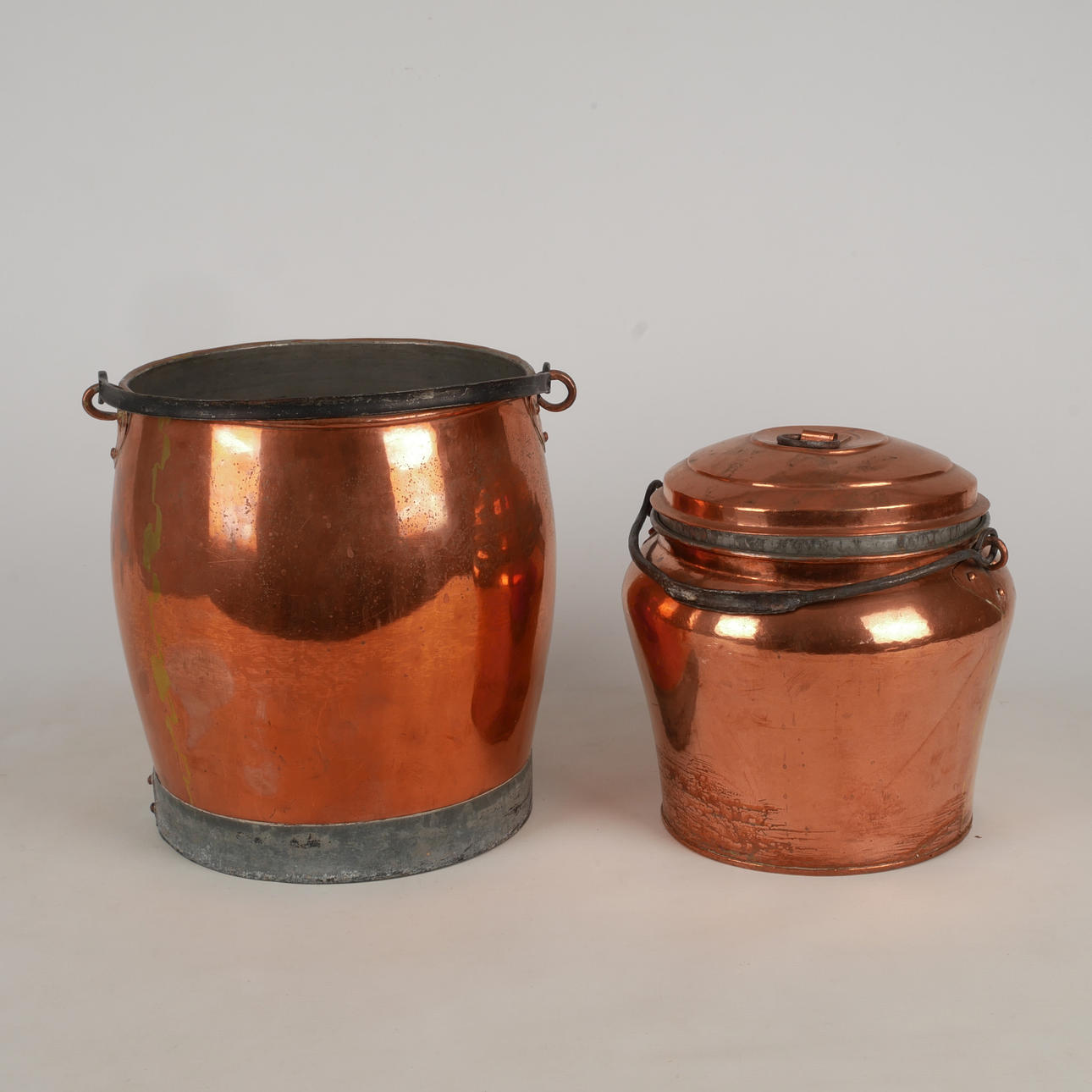 BUCKET and MILK BOTTLE, copper, 18/1900s.