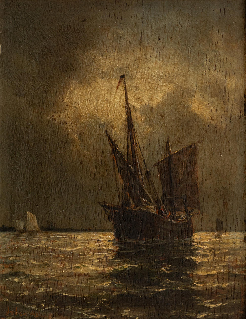 ANTON MELBYE (1818-1875). Sailing ship at night.