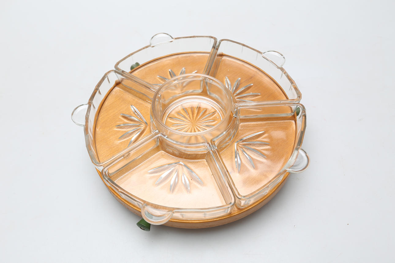 SERVIERKARUSSELL, Glas/Holz, 1900er Jahre.