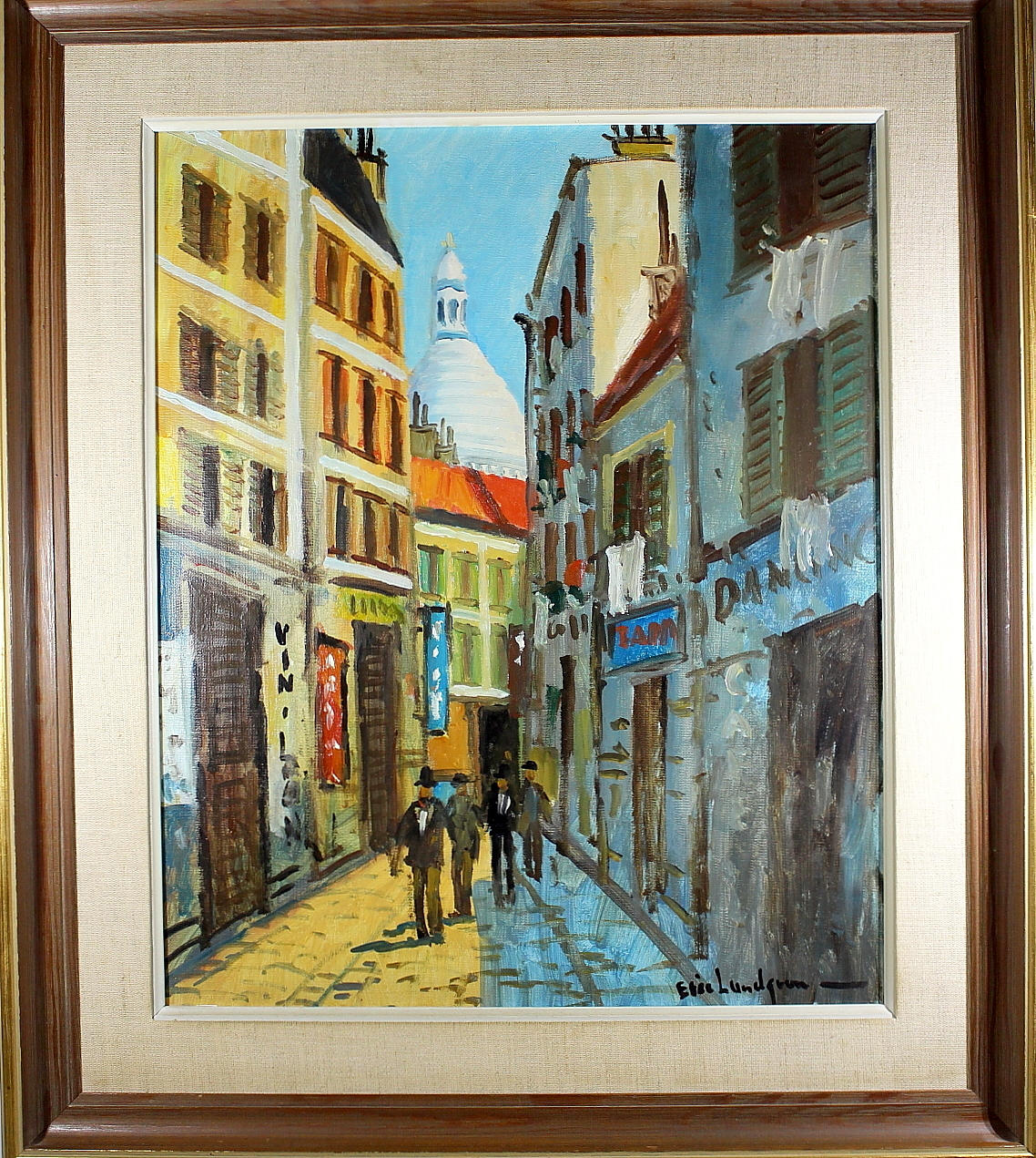 ERIC LUNDGREN. olja på duk, gatuliv, signerad.
