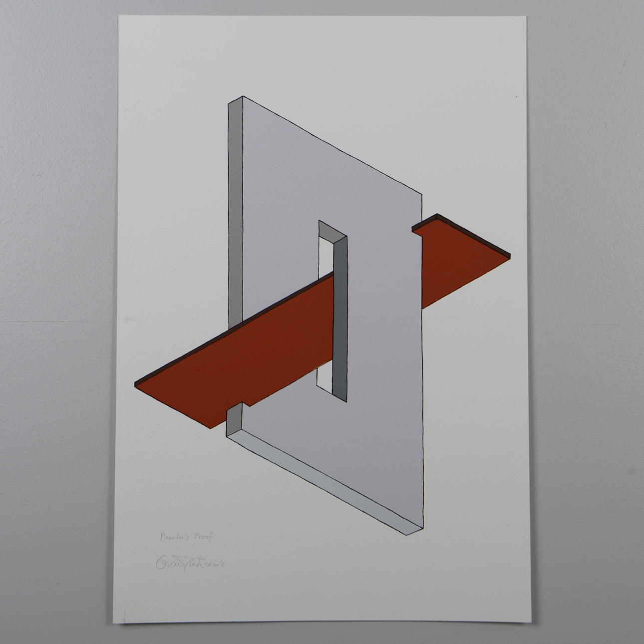 OSCAR REUTERSVÄRD. Impossible figure, color lithograph, signed, Printer Proof.