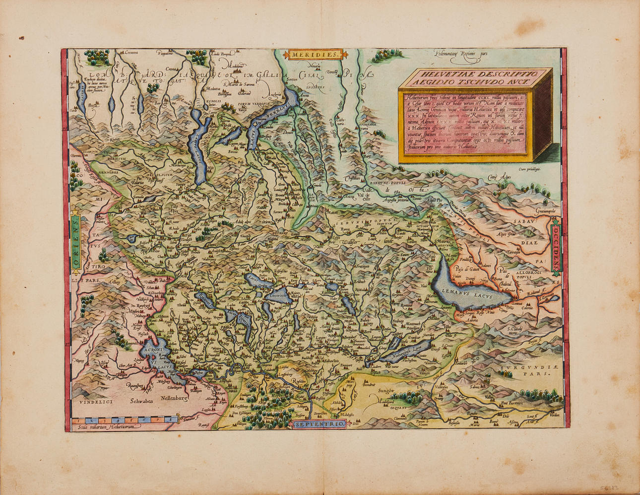 MAPA DE SUIZA POR ORTELIUS, 1584.