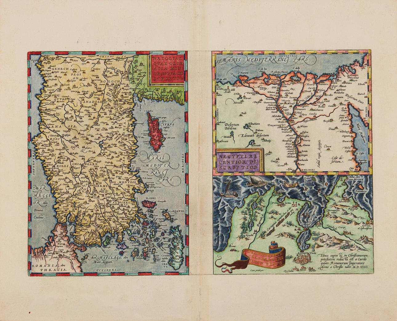 ORTELIUS' KORT OVER ANATOLIEN OG EGYPTEN, 1592.