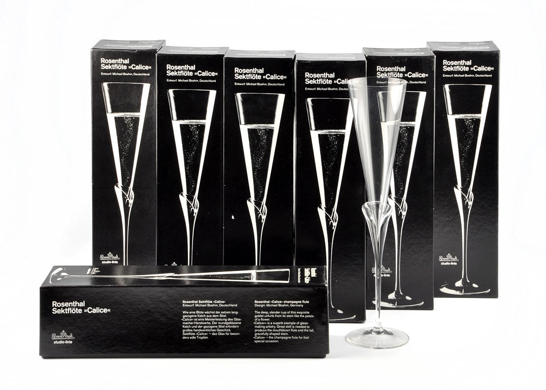 MICHAEL BOEHM. ”CALICE”. 6 champagneflöjter Rosenthals studiolinje. 1900-tal.