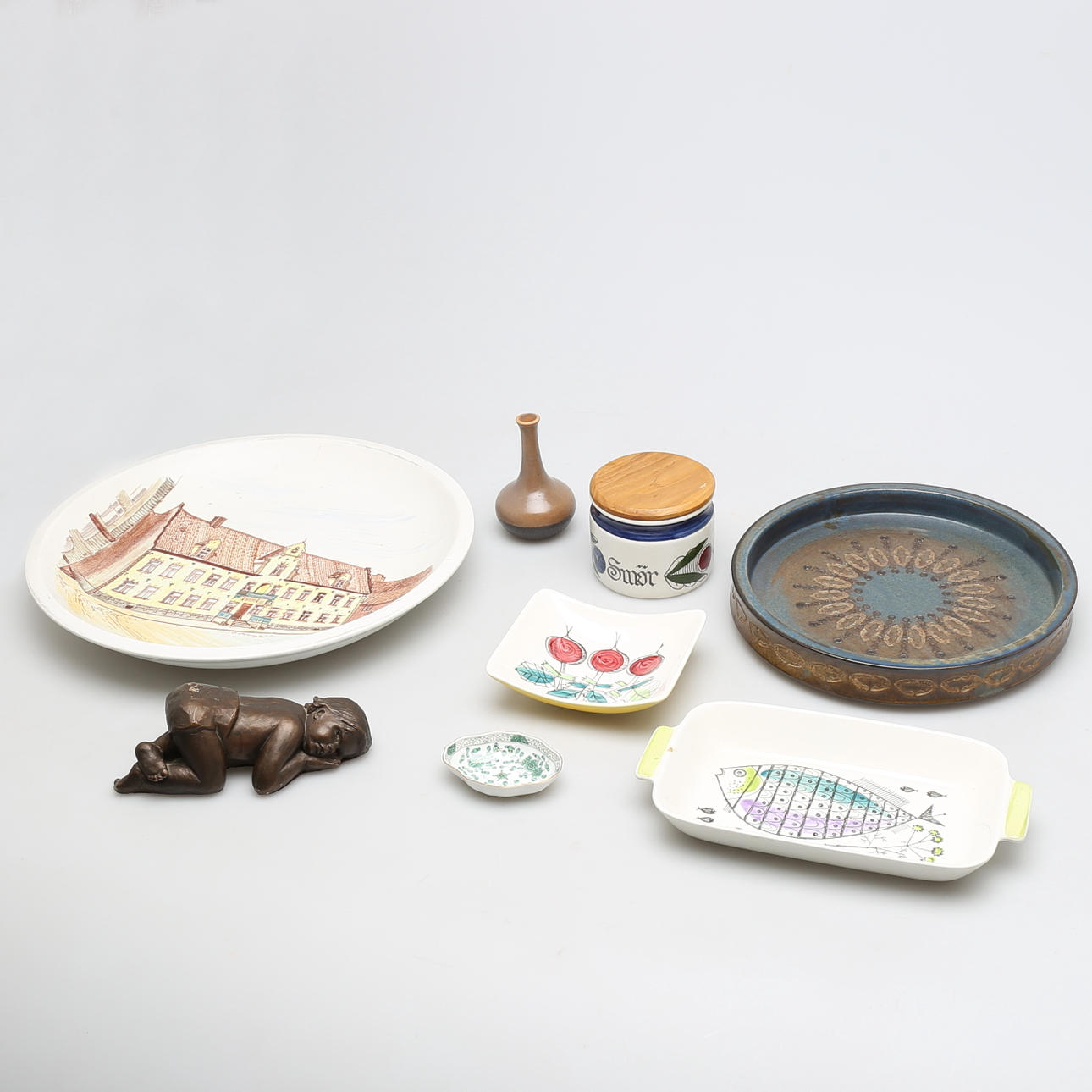 PARTI KERAMIK OCH PORSLIN, 8 delar, bl a skål, Meissen.