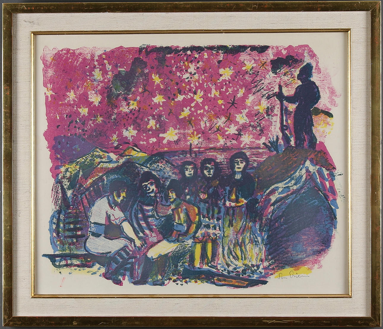 ERIXSON, SVEN, "X:ET. Ceremoni vid öppen eld, litografi, signerad.