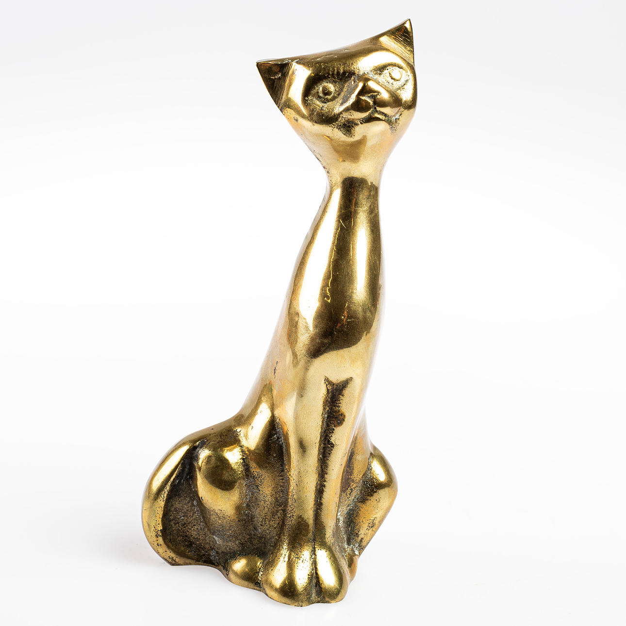 SKULPTUR, kat, messing, 1950/60'erne.