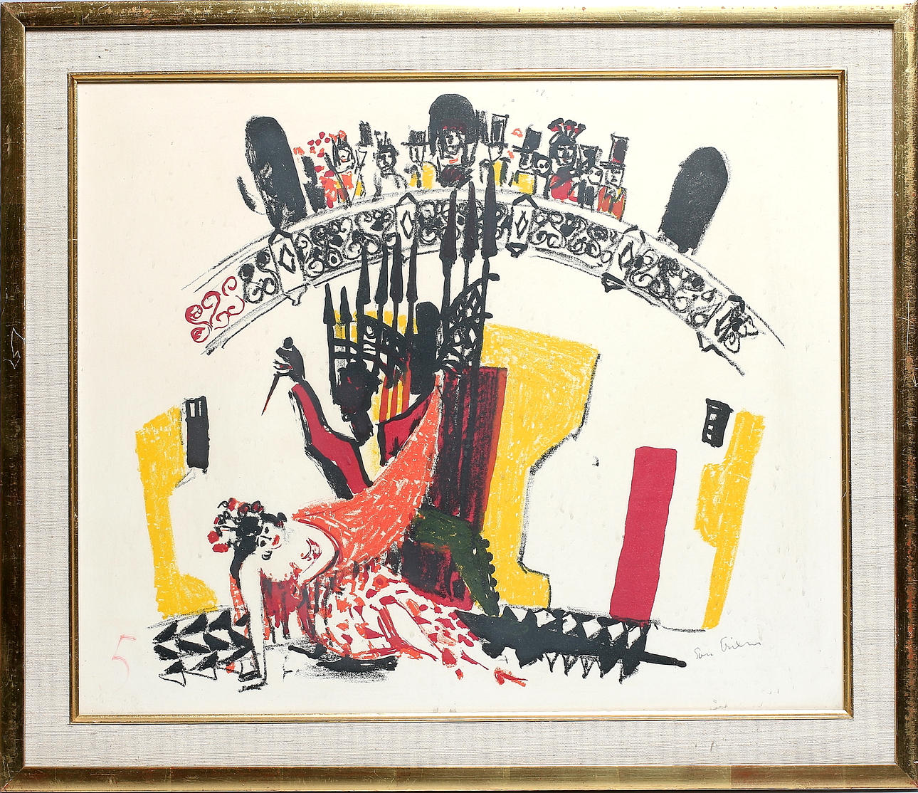 ERIXSON, SVEN, "X:ET. Dramatisk scen, litografi, signerad.