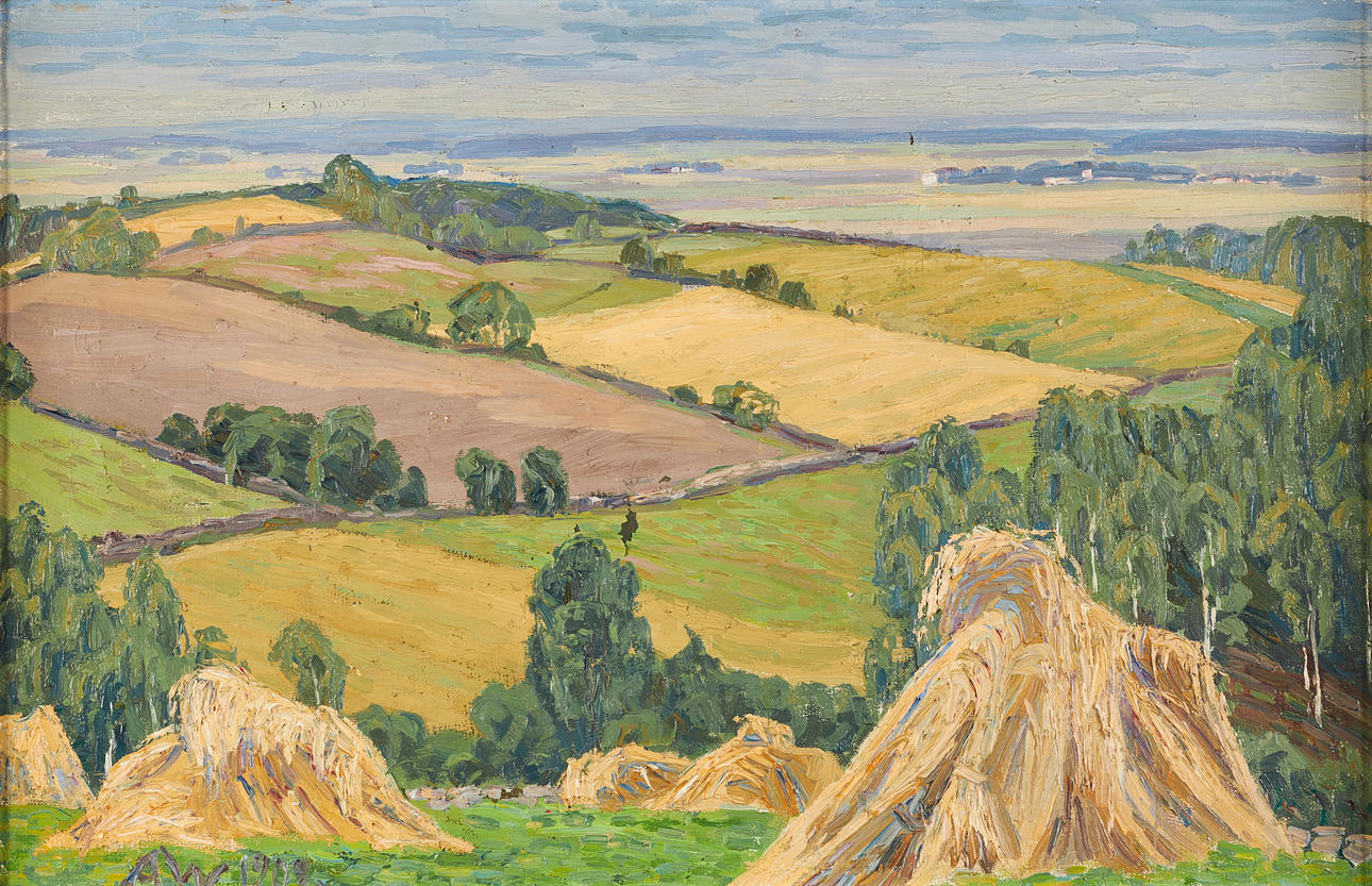 AGNES WIESLANDER (Hjärnarp 1873-1934 Grevie), "Rågskylar", monogram signed and dated AW 1902.