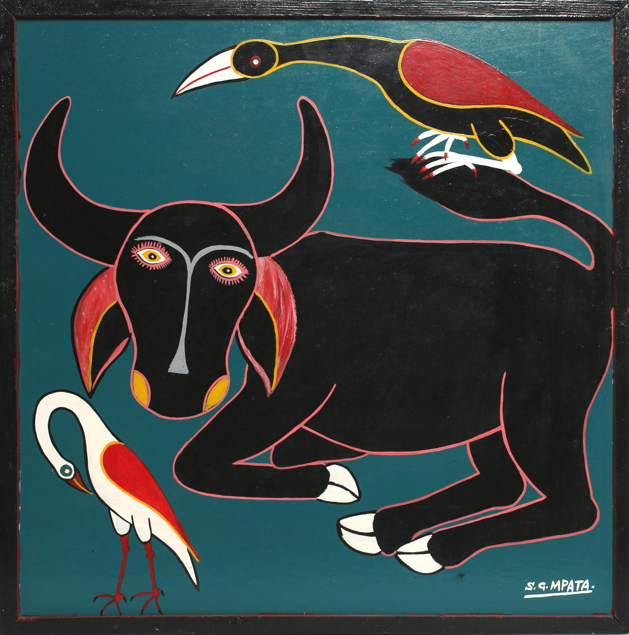 GEORGE SIMON MPATA. Vilande buffel, olja på pannå, signerad.