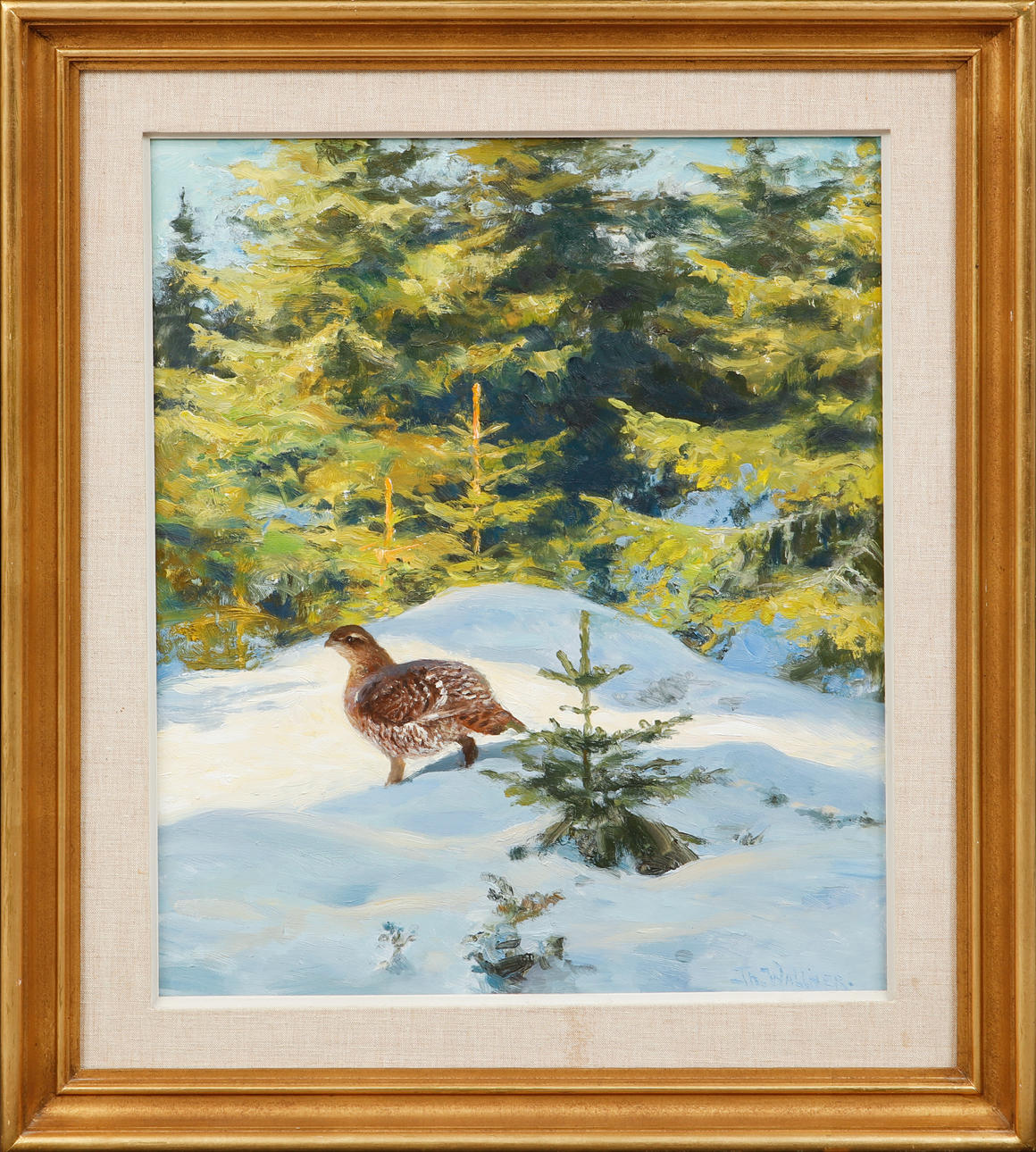 THURE WALLNER. Grouse, oil on Board, signed.