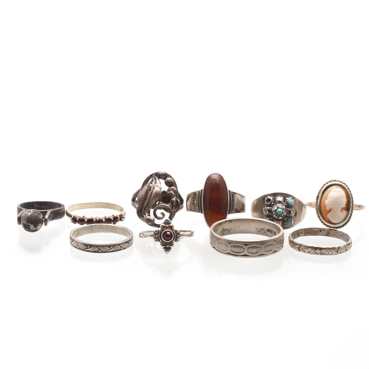 SILVERRINGAR, 10 st, totalvikt ca 32 gram.