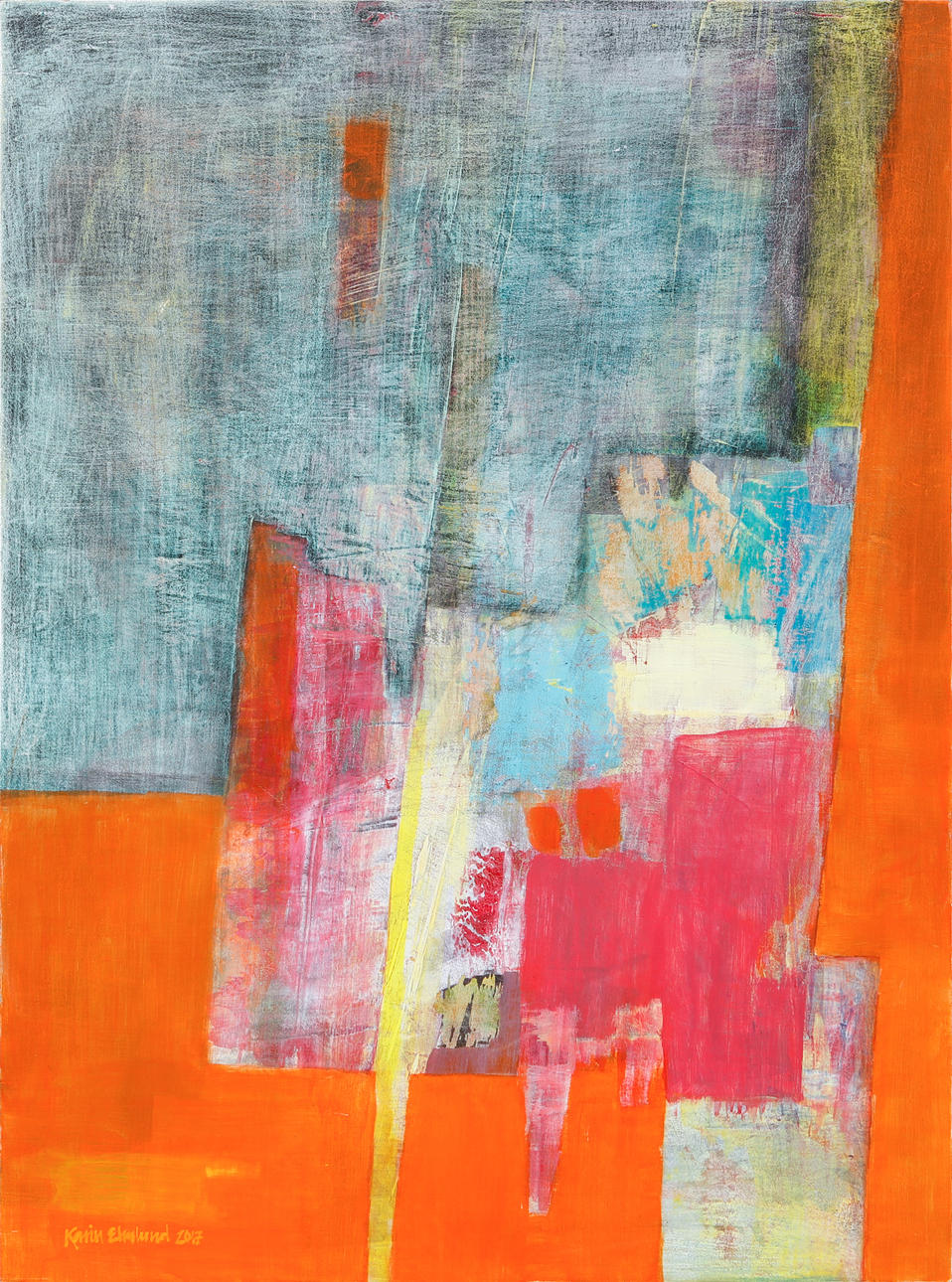 KARIN ELMLUND. Abstract composition, oil on Board, signed and dated 2017.