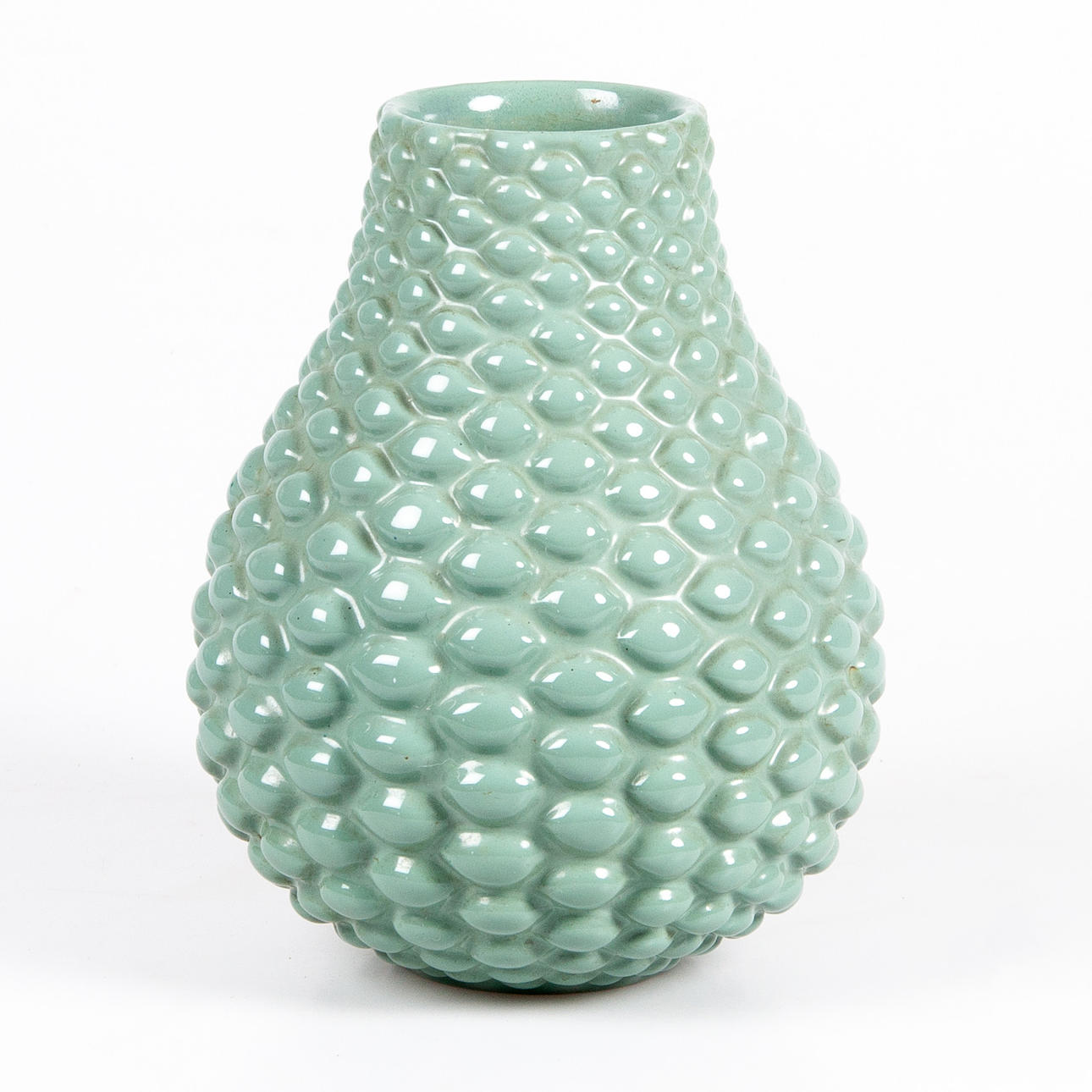 AXEL SALTO. VASE, BUTTON STYLE, green glazed earthenware.