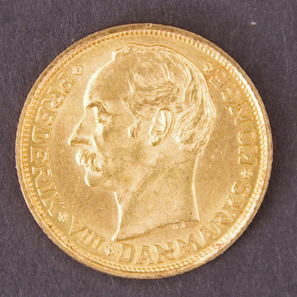 GULDMYNT, 10 kroner, Fredrik VIII, 1908.