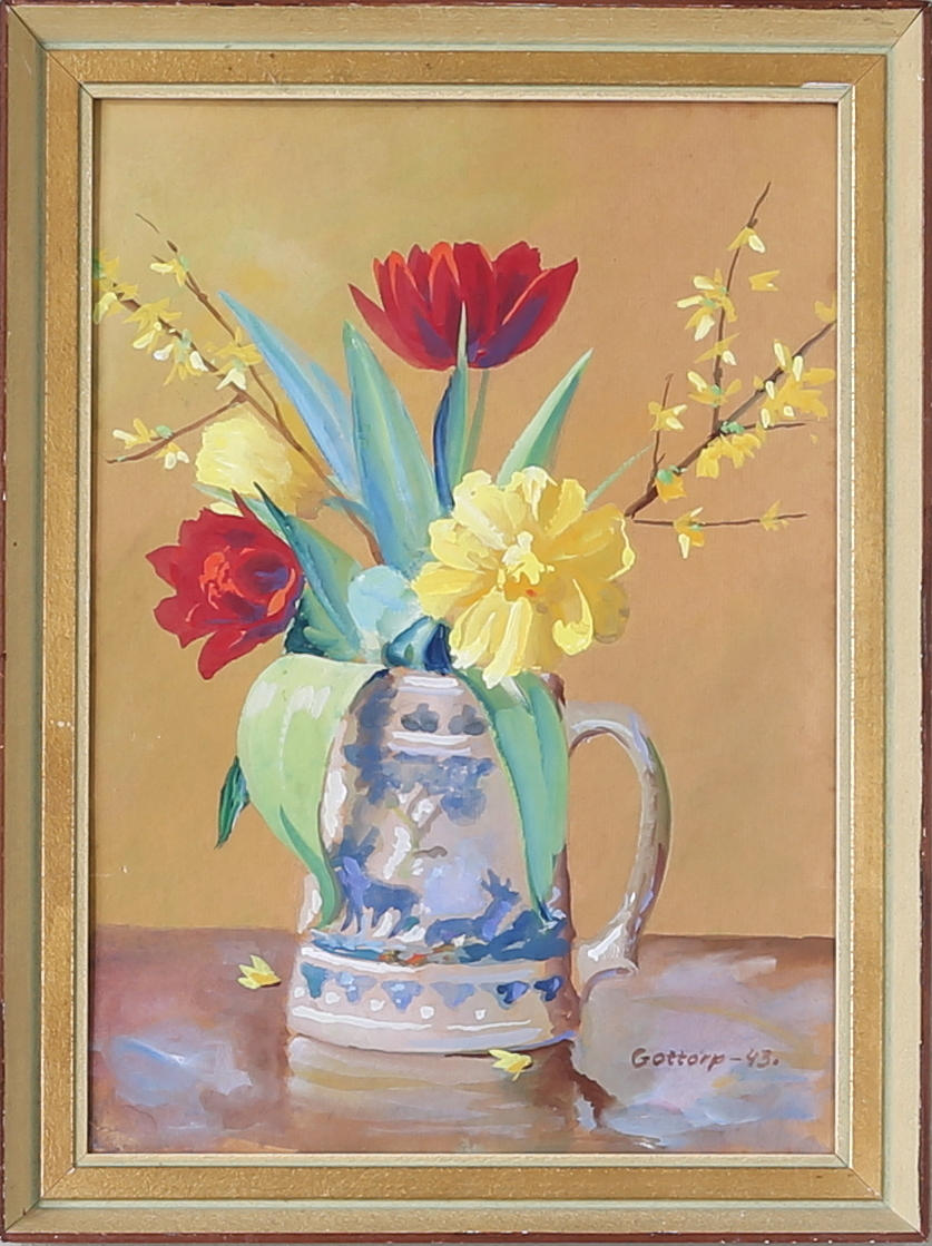 GOTTFRID GOTTORP. Blomsterstilleben, akvarell, signerad samt daterad, Gottorp -43.