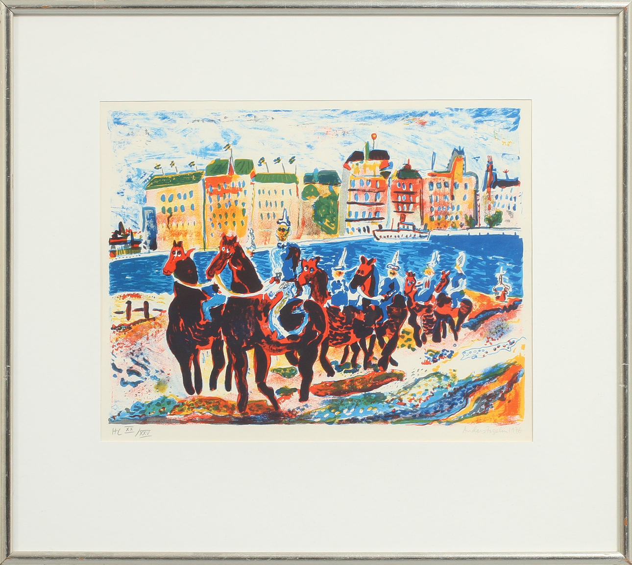 ANDERS FOGELIN. "Vaktparaden", färglitografi, signerad och numrerad, H.C xx/xxv.