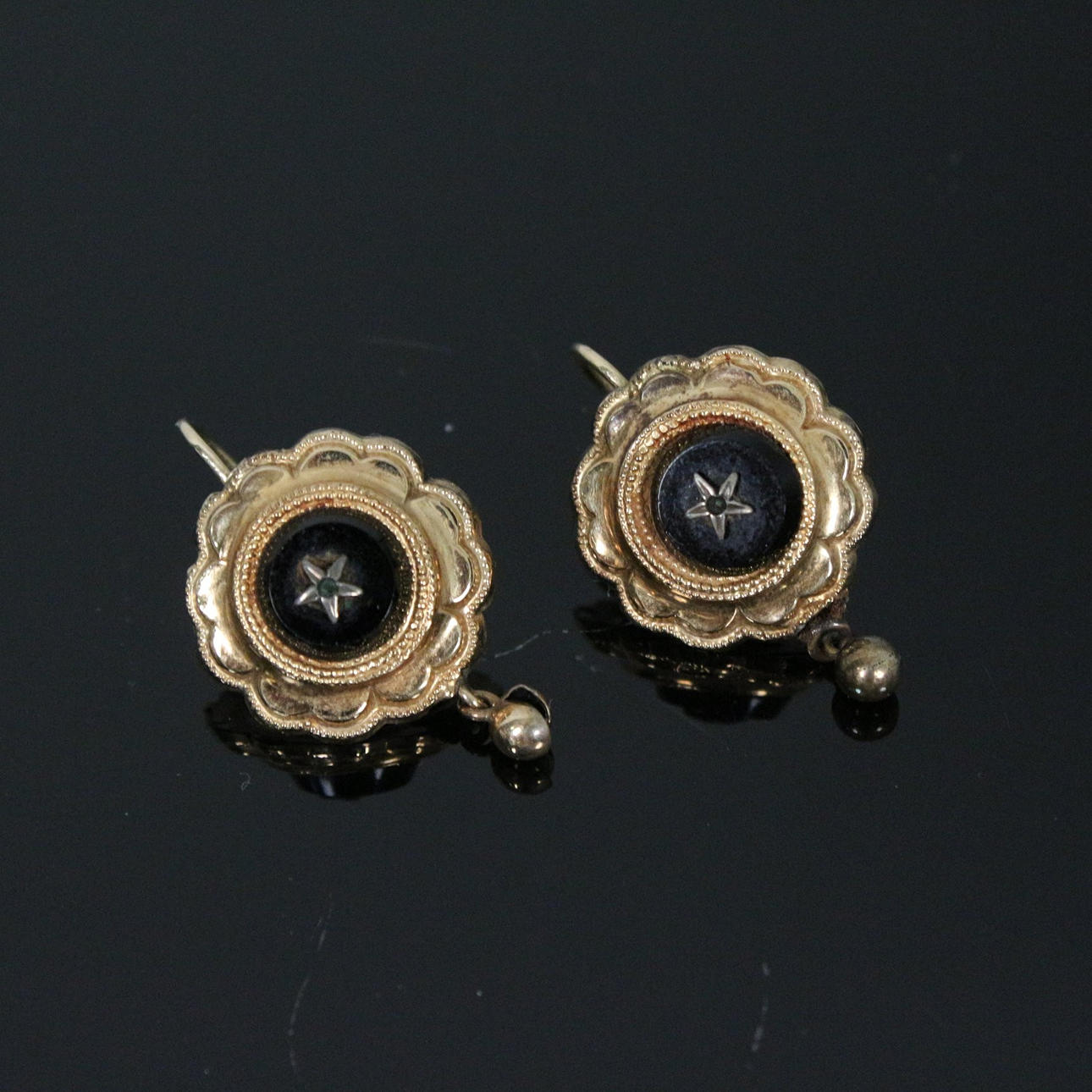 Paar Biedermeier Ohrringe, 585er Gold.