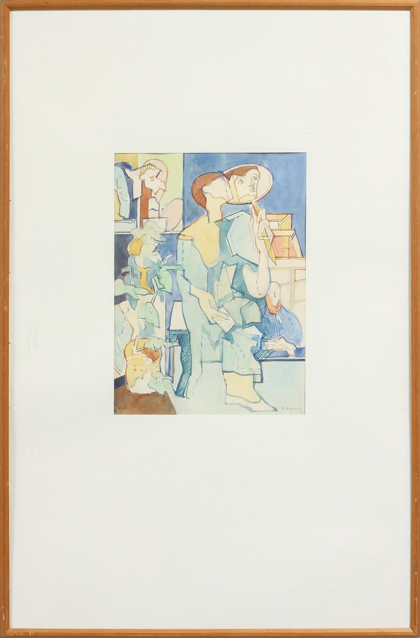 RONALD REYMAN. Figurkomposition, akvarell, signerad.