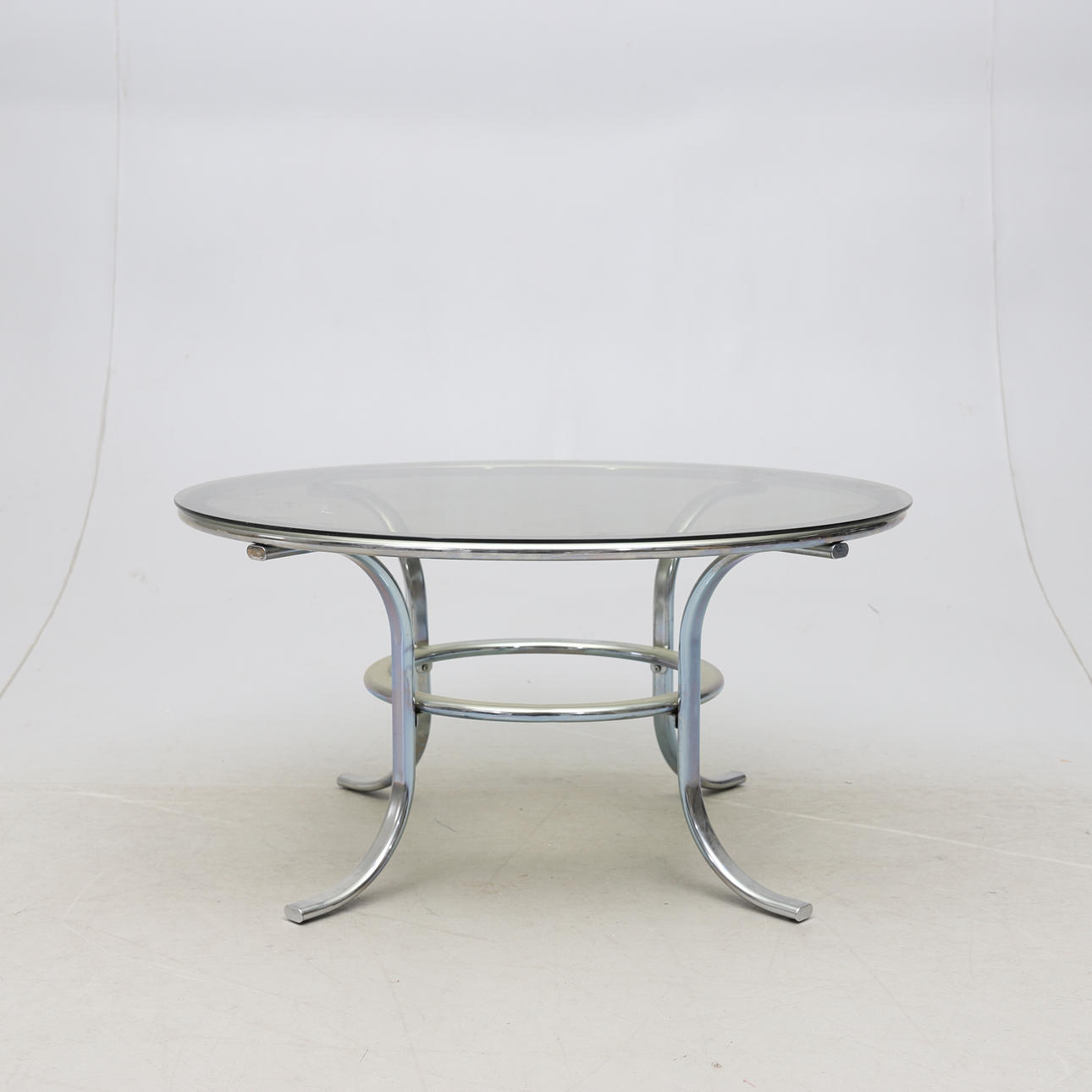 COFFEE TABLE, steel pipe and glass.