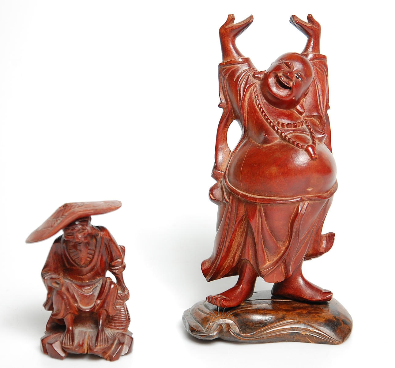 SKULPTURER, 2 st, träskurna , Kina, 1900-tal.