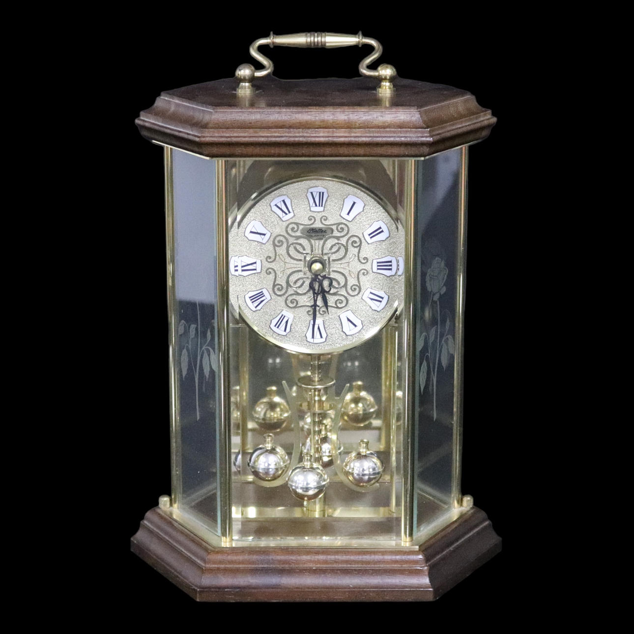 TISCHUHR, Holz und Glas, Haller.