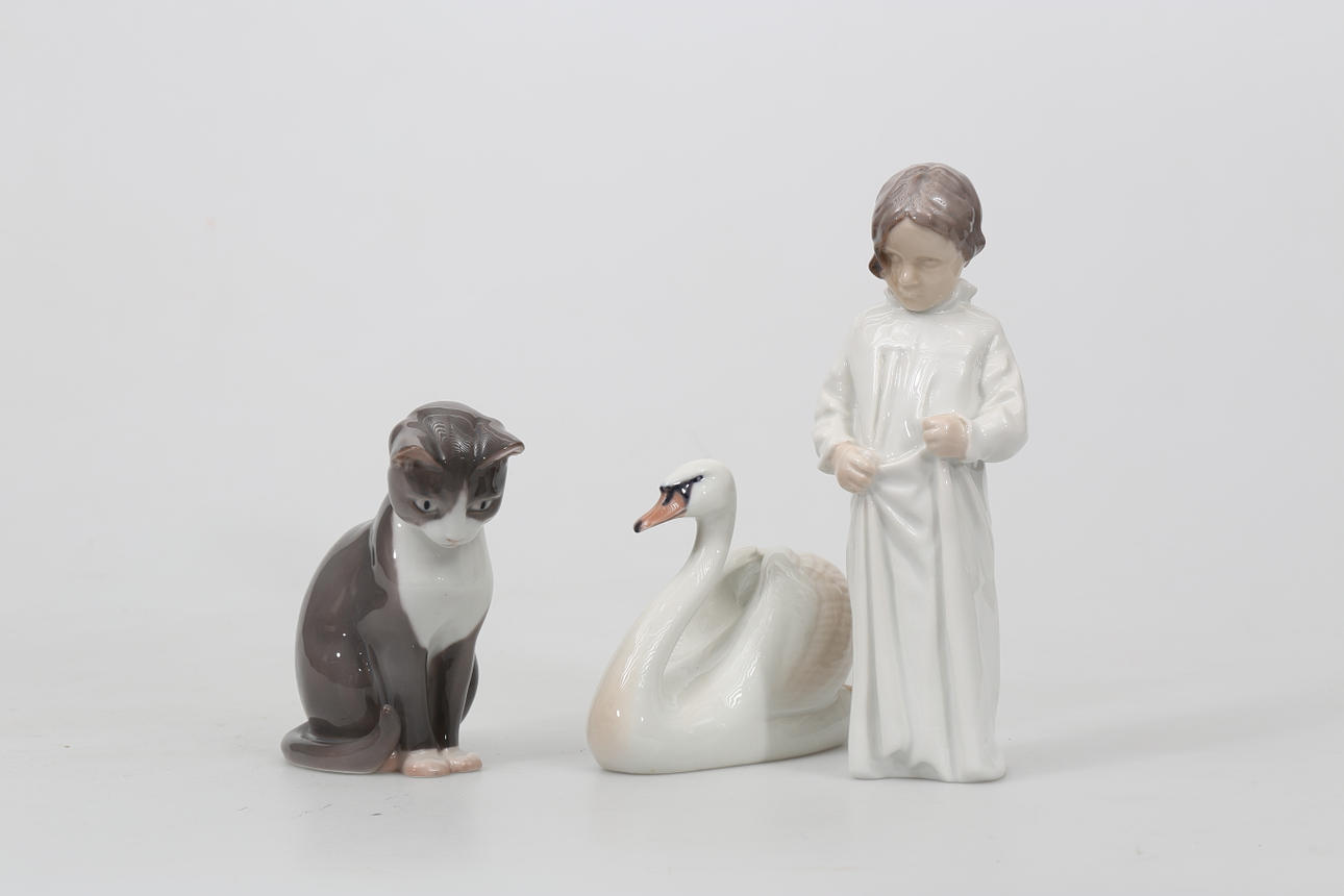 FIGURINER, porslin, 3 stycken, Bing & Gröndahl och Kunglig Dansk.