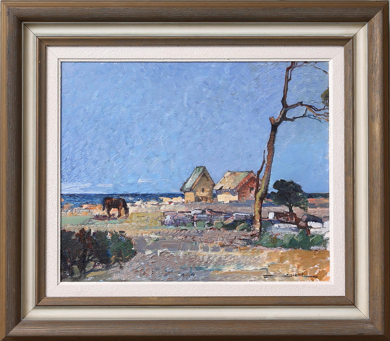 STIG JONZON. "Kustlandskap, Gärdslösa Öland", olja på pannå, signerad.