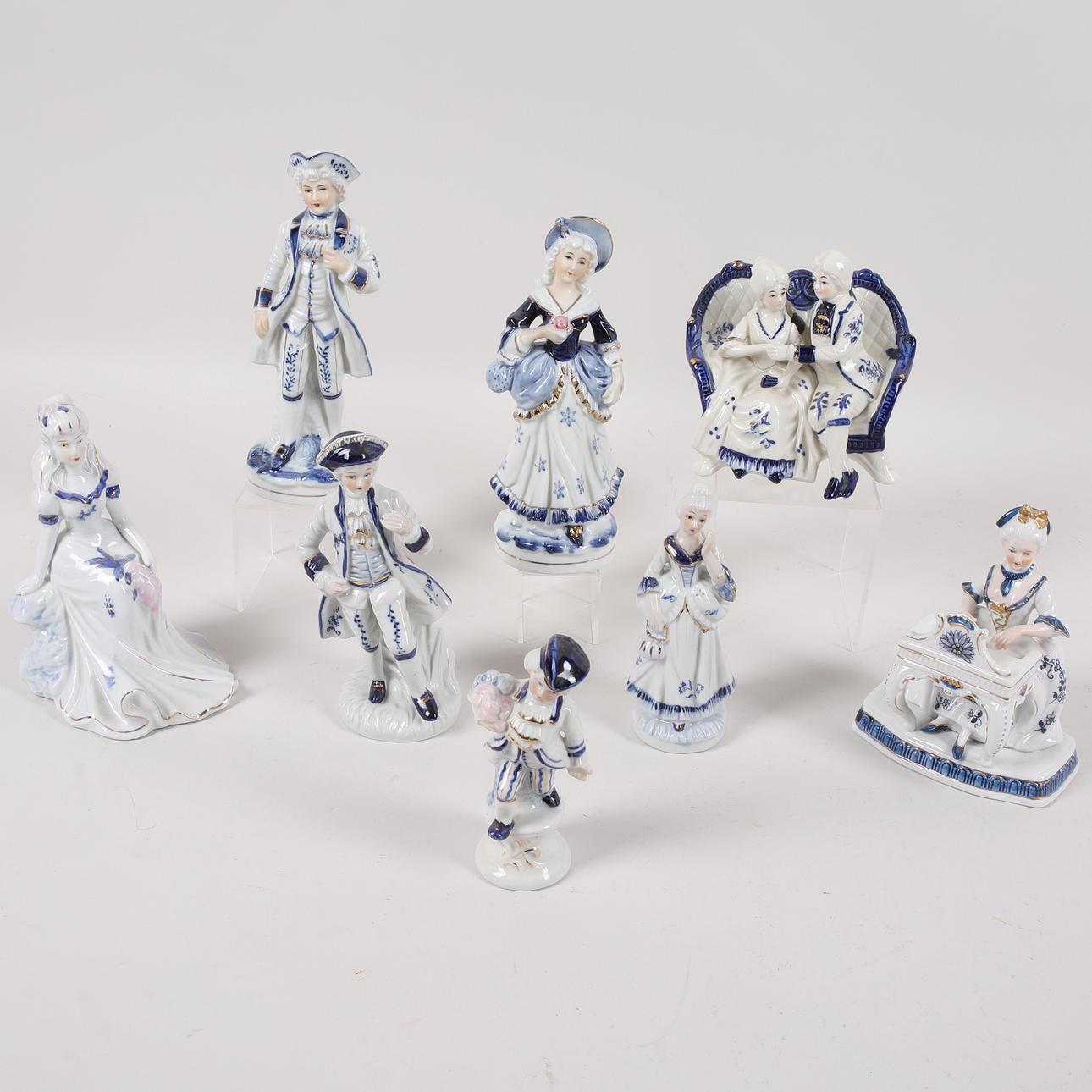 FIGURINES, 8 pcs, rococo style, porcelain.