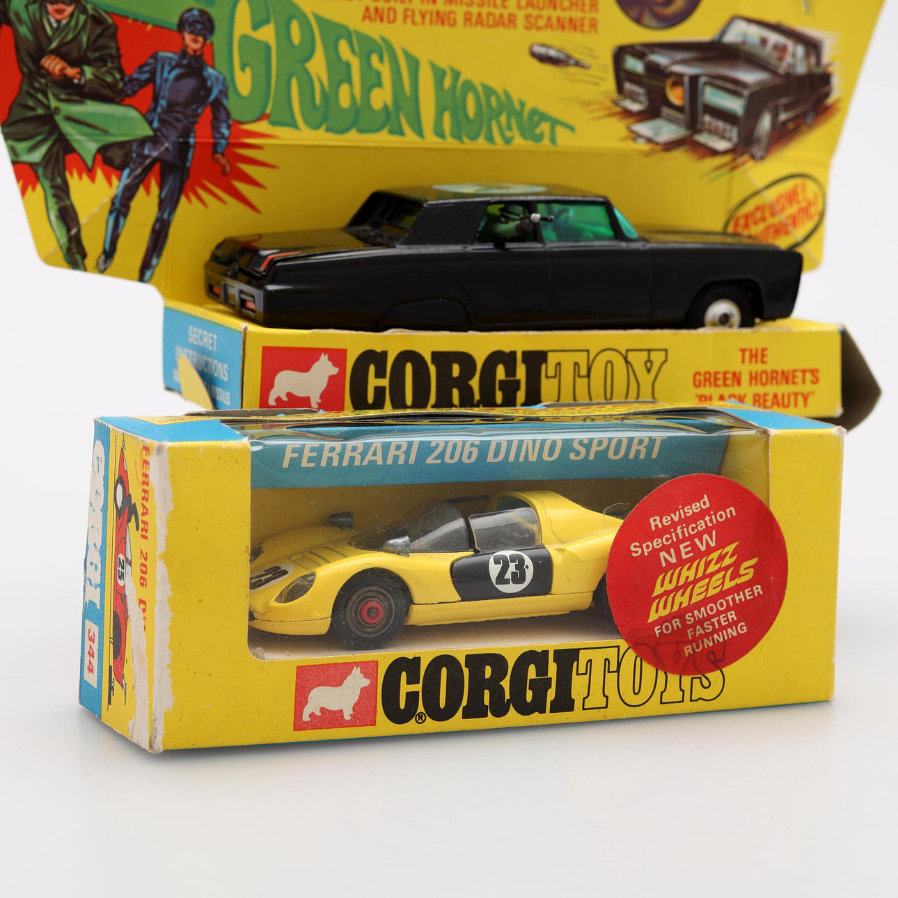TOY CARS, 2 pcs, Corgi Toys, Green Hornet and Ferrari. Toys - Toys