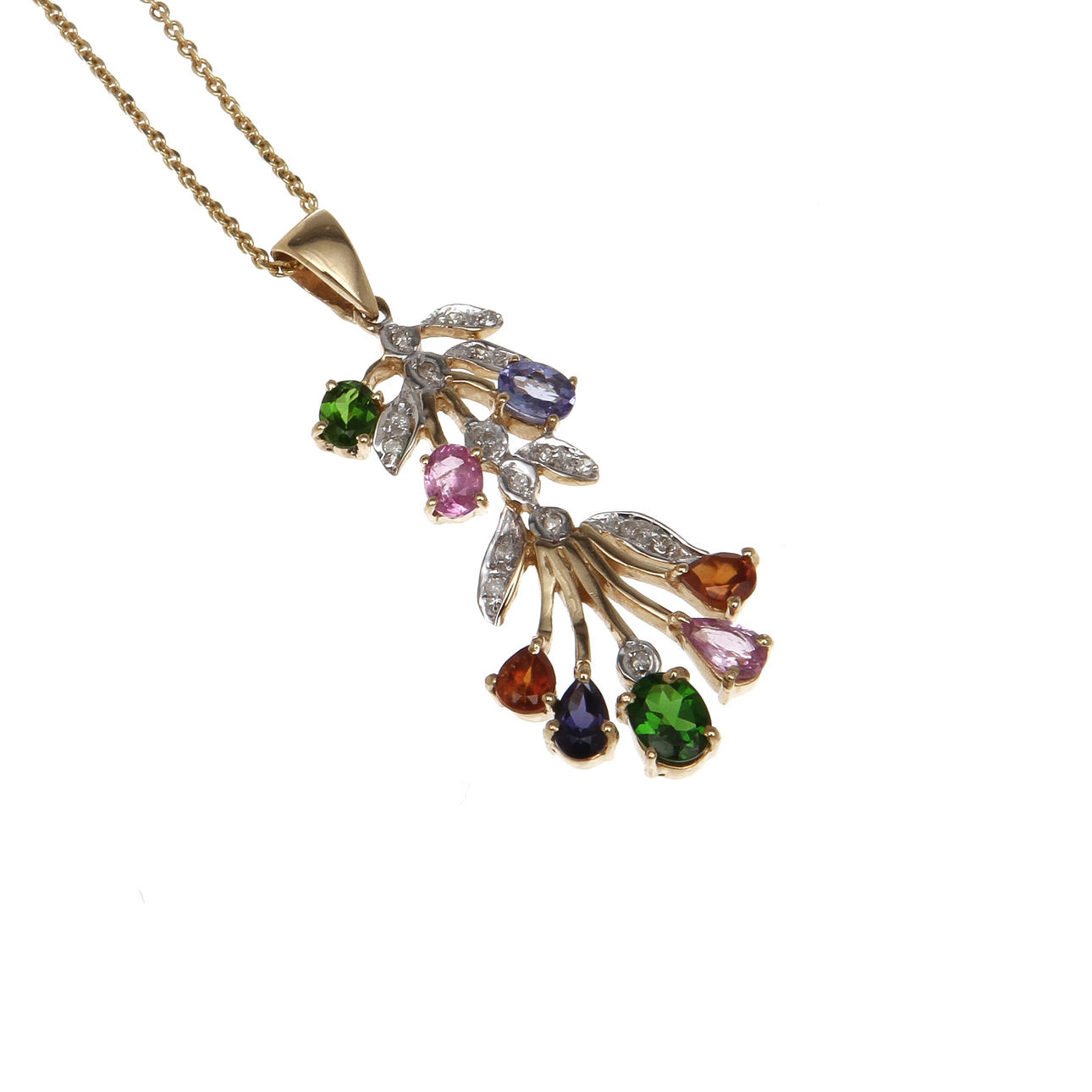 HÄNGE, 14k guld med diamanter och ädelstenar samt kedja, 5 gram.