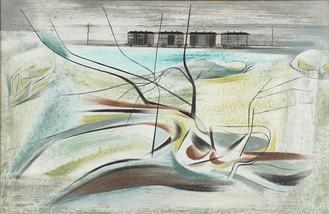 KENNETH MAHOOD (1930-2020). THE LAND BY THE RAILWAY LINE.