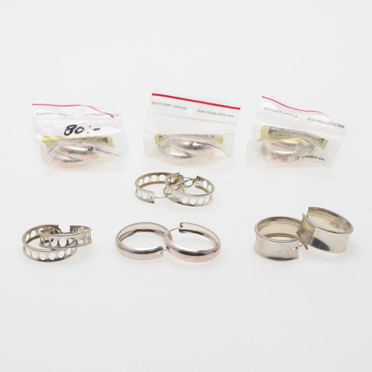 ÖRHÄNGEN, 7 par, silver, creoler.