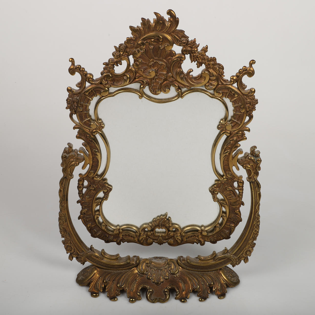 TABLE MIRROR, rococo style, brass, Spain, 1900s.