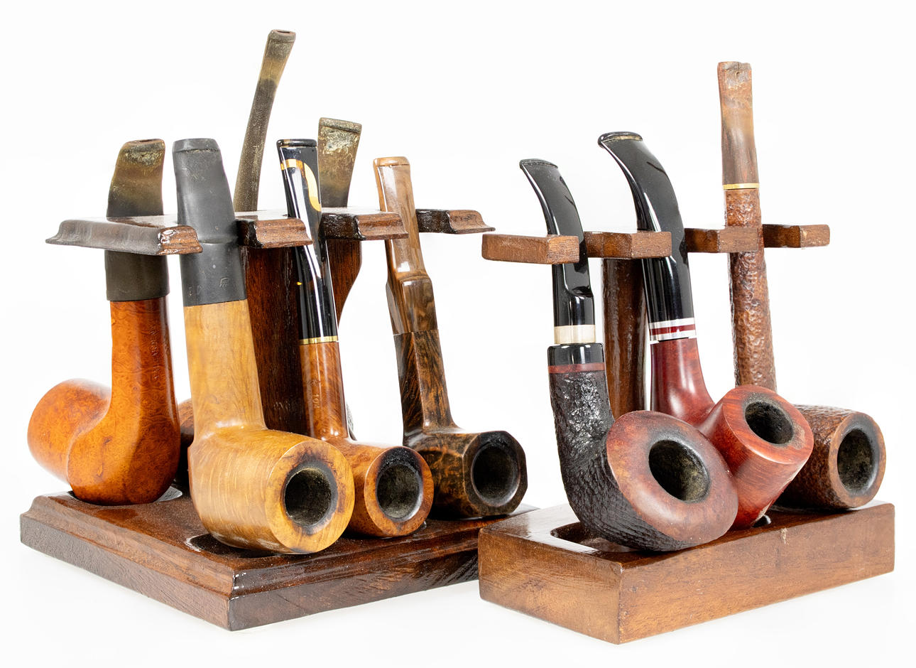 A Collection OF PIPES, 9 in a pipe stand, different models and ...